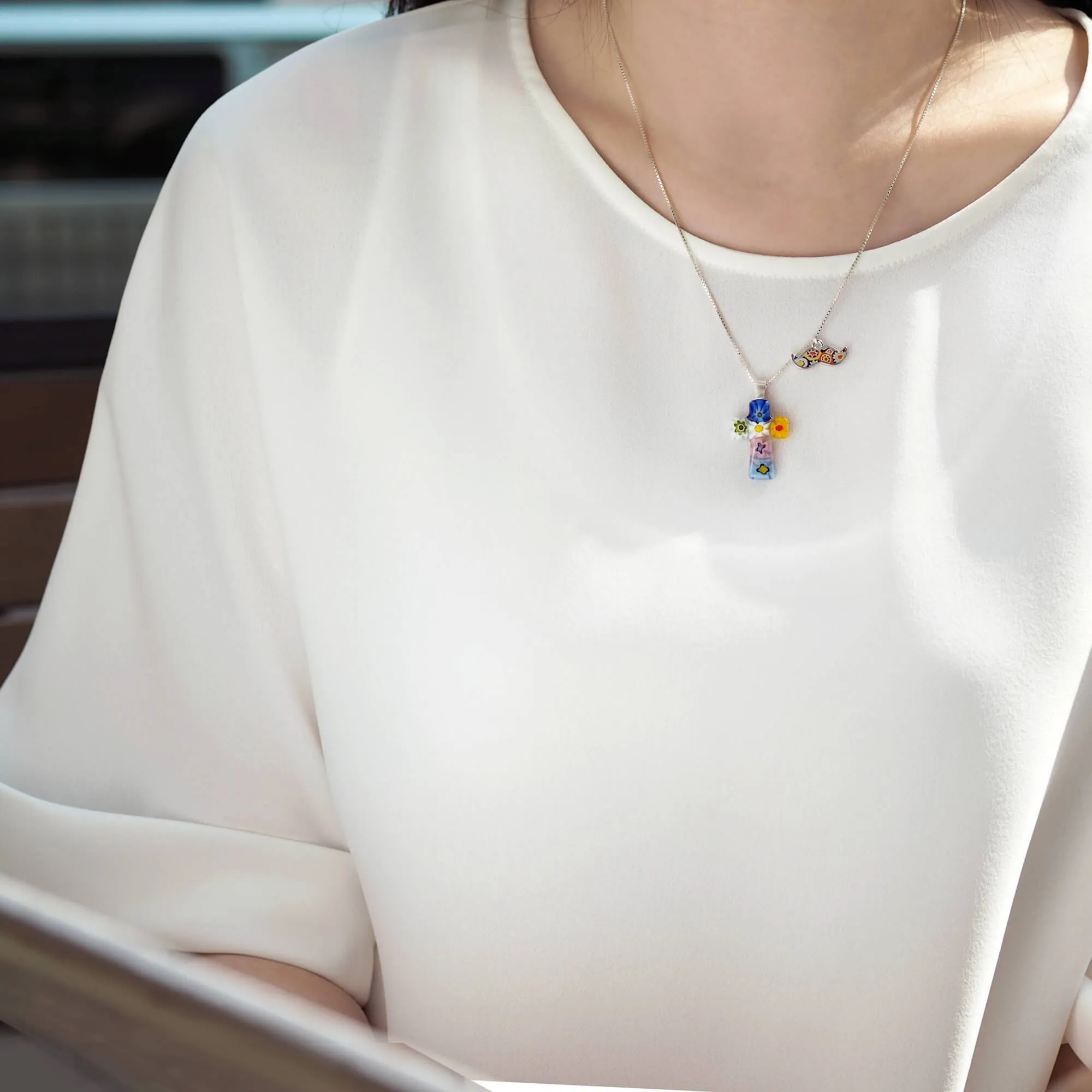 Tiny Cross in Bloom Necklace