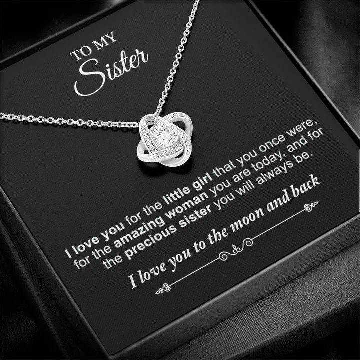 To My Sister necklace- I Love You To The Moon And Back Love Knot Necklace, Gift for BFF, Sister