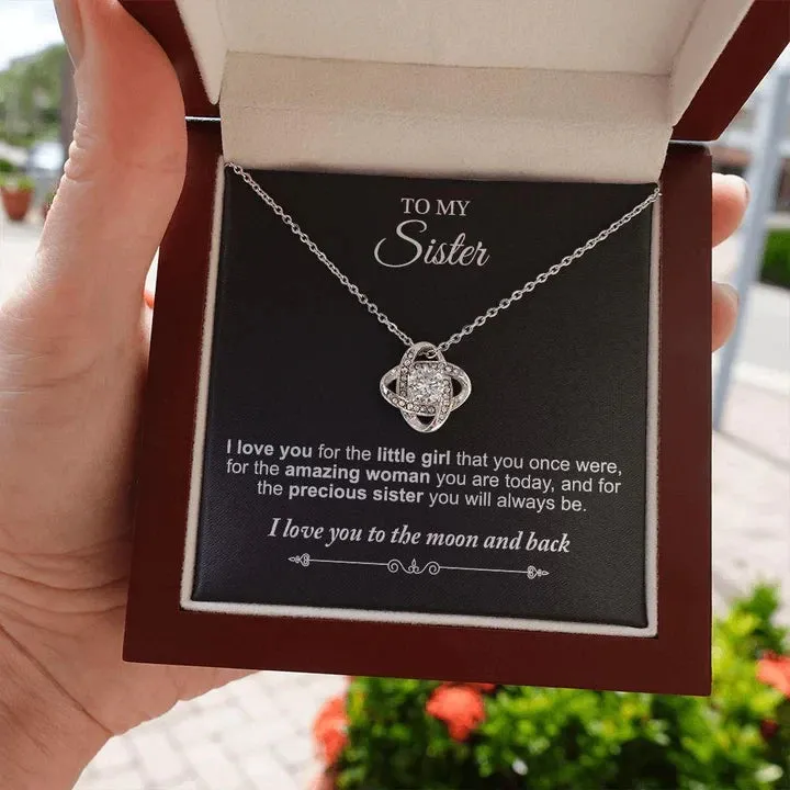 To My Sister necklace- I Love You To The Moon And Back Love Knot Necklace, Gift for BFF, Sister