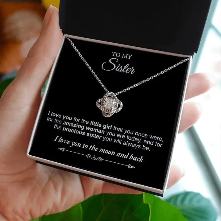To My Sister necklace- I Love You To The Moon And Back Love Knot Necklace, Gift for BFF, Sister