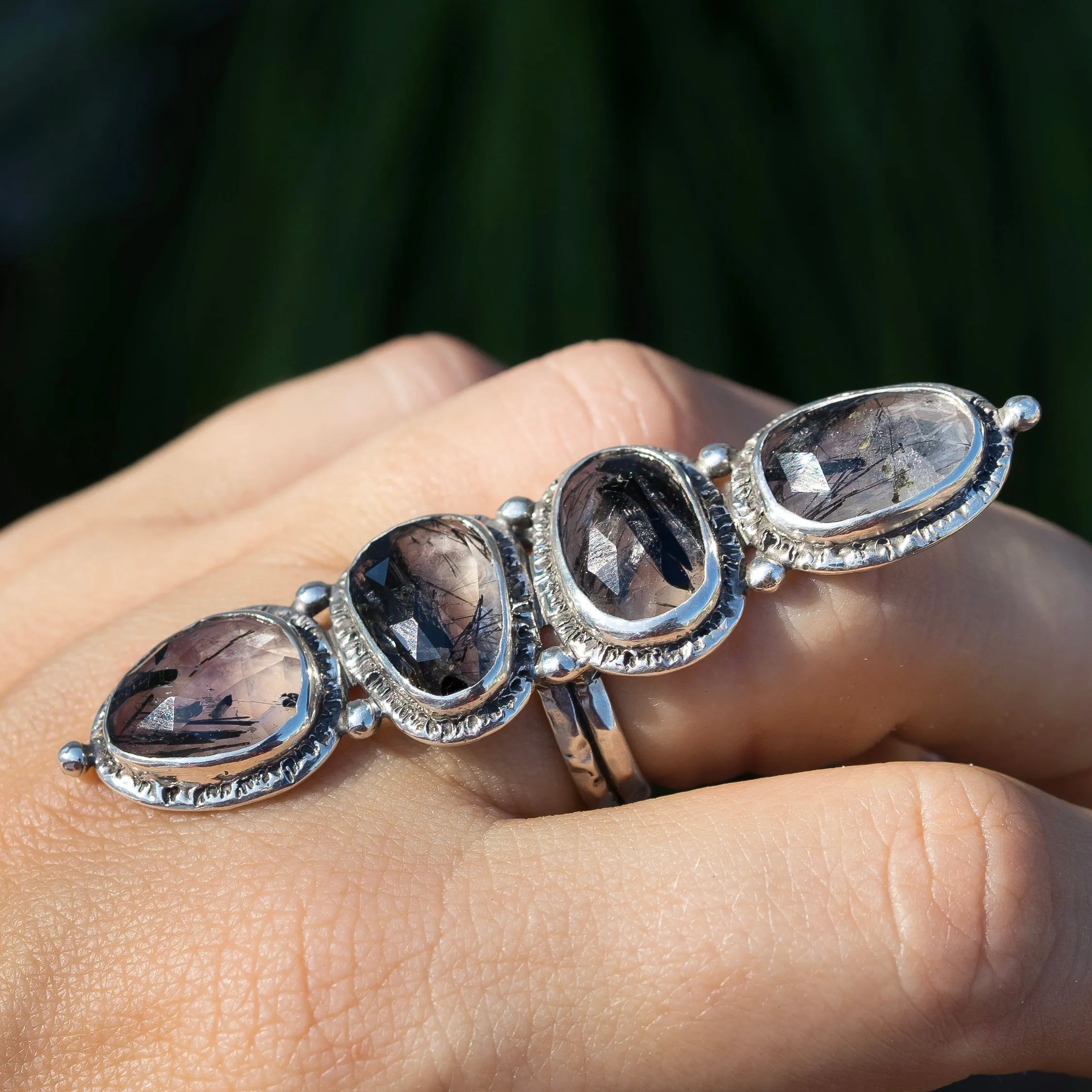 Tourmalinated Quartz Gypsy Ring- Sz 8