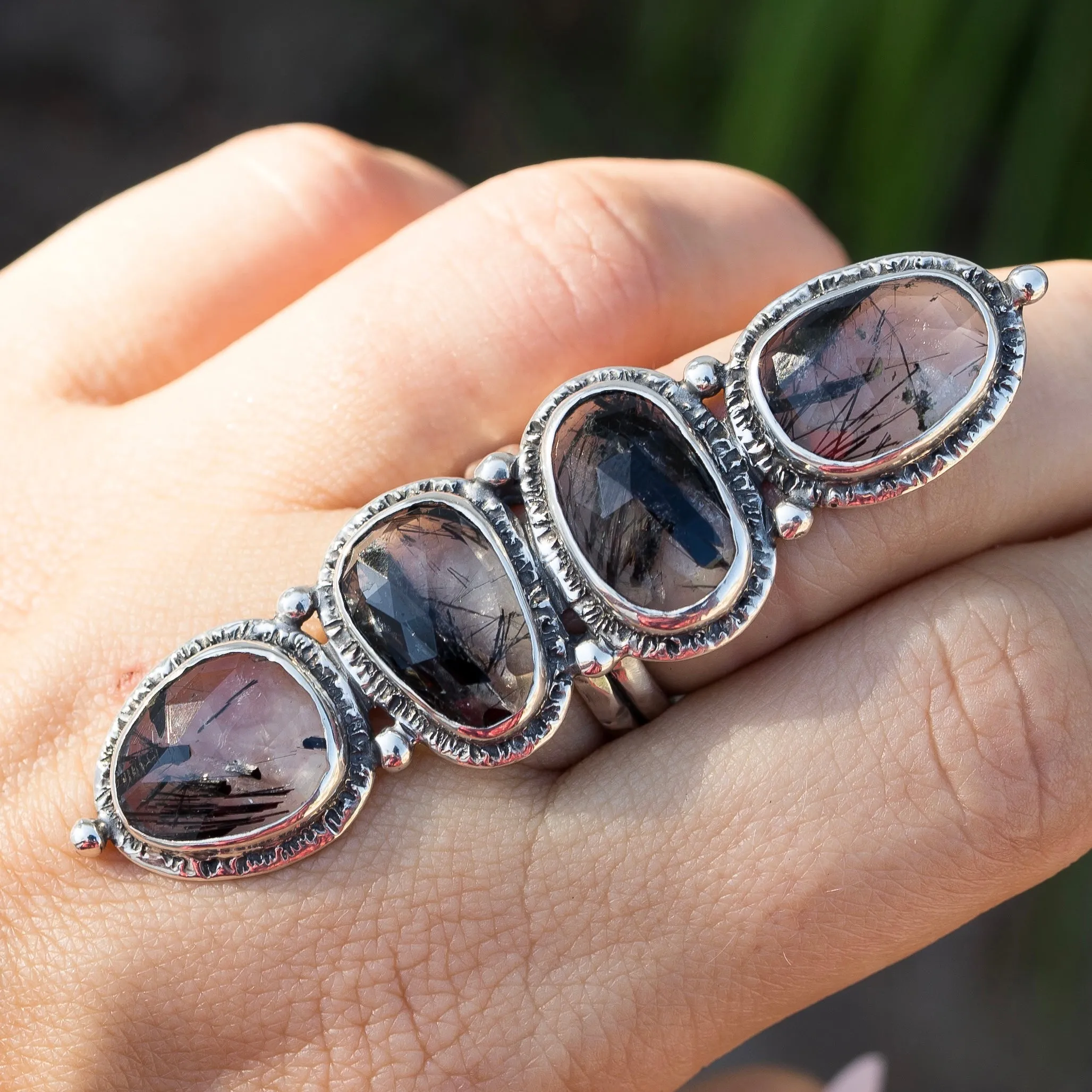 Tourmalinated Quartz Gypsy Ring- Sz 8