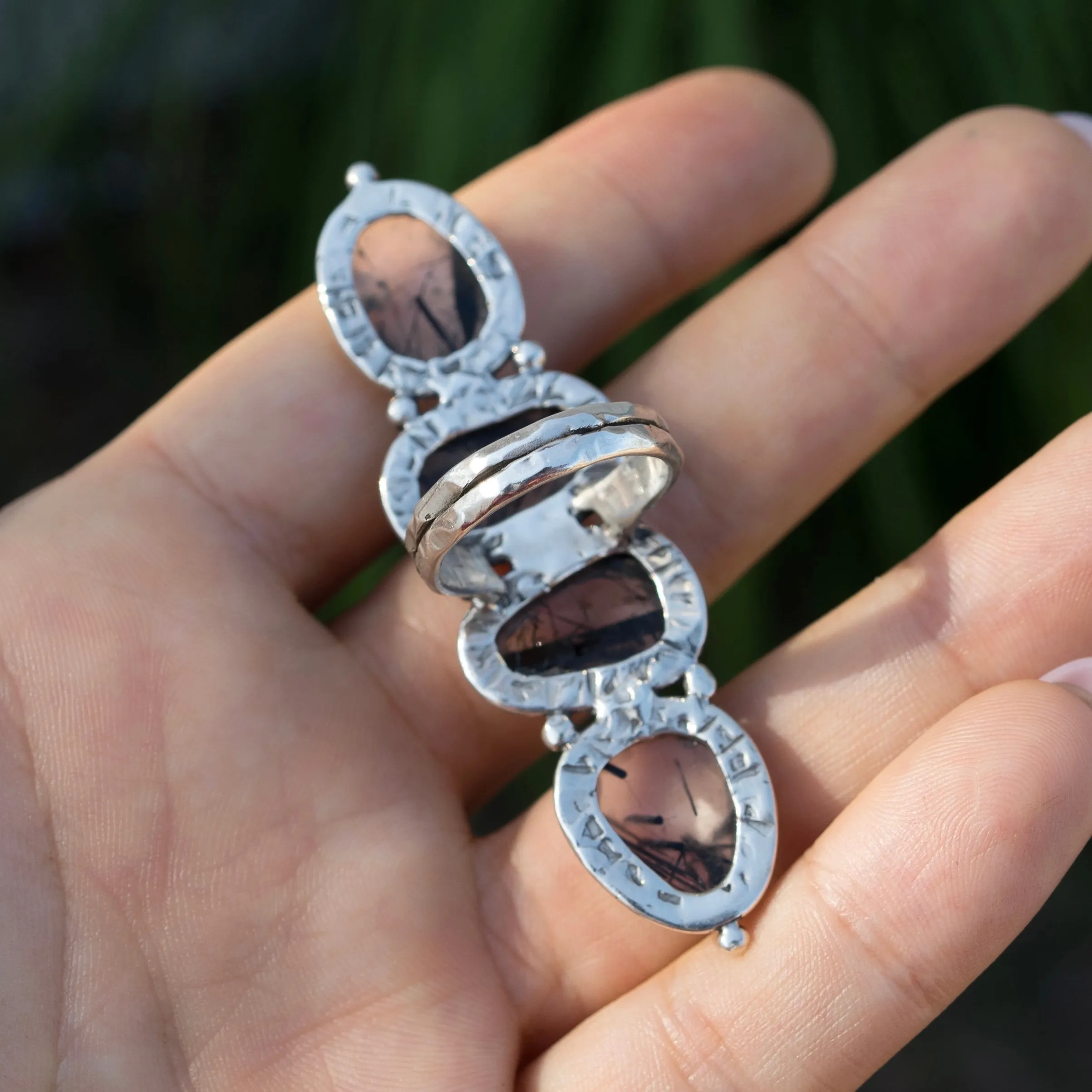 Tourmalinated Quartz Gypsy Ring- Sz 8