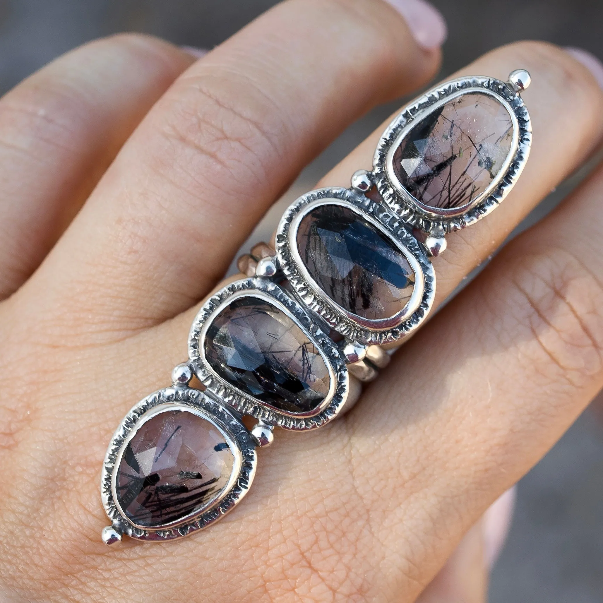 Tourmalinated Quartz Gypsy Ring- Sz 8