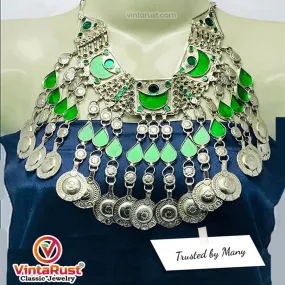 Tribal Green Long Tassels Choker Necklace