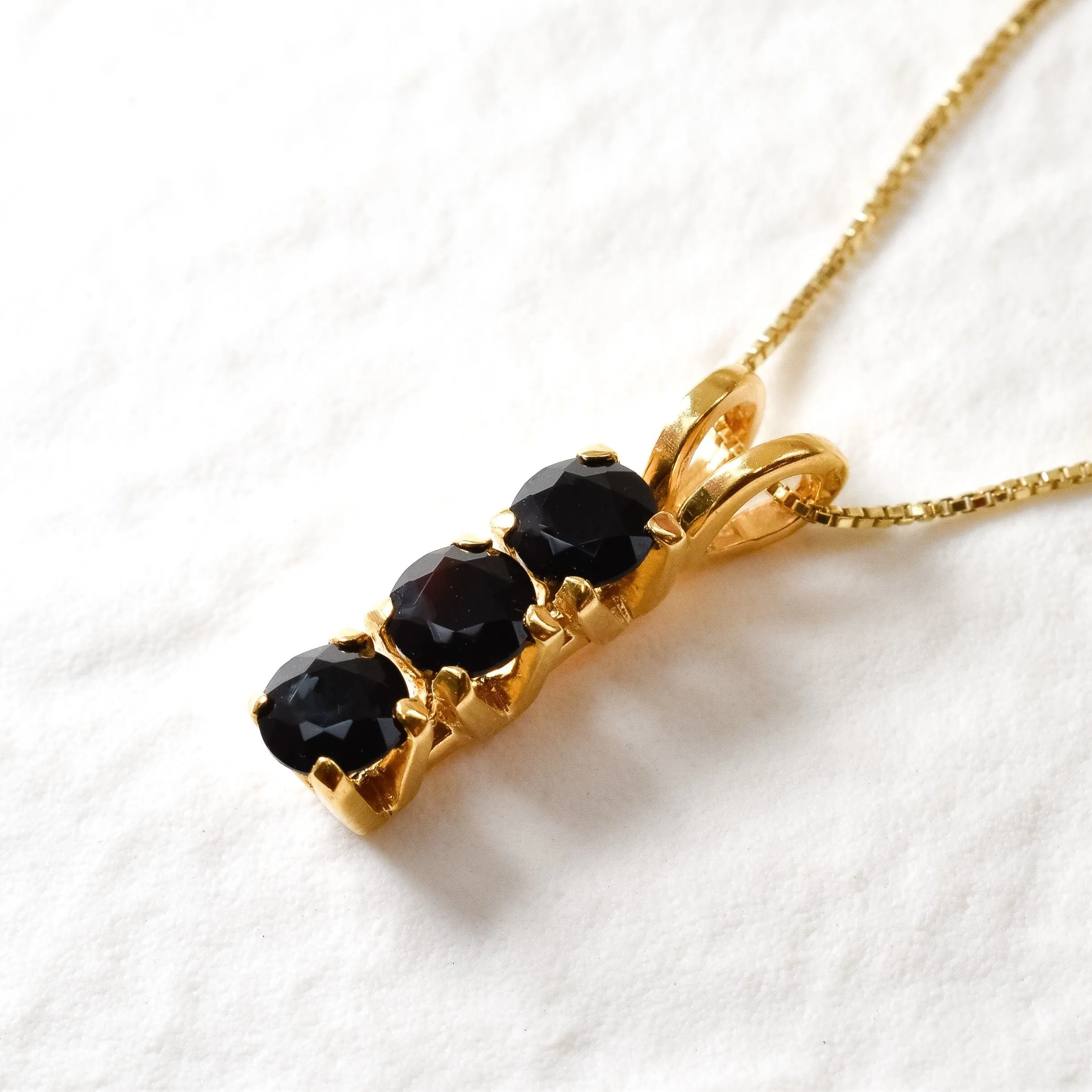 Trilogy Onyx Pendant - Gold Onyx Necklace - Black Vertical Necklace