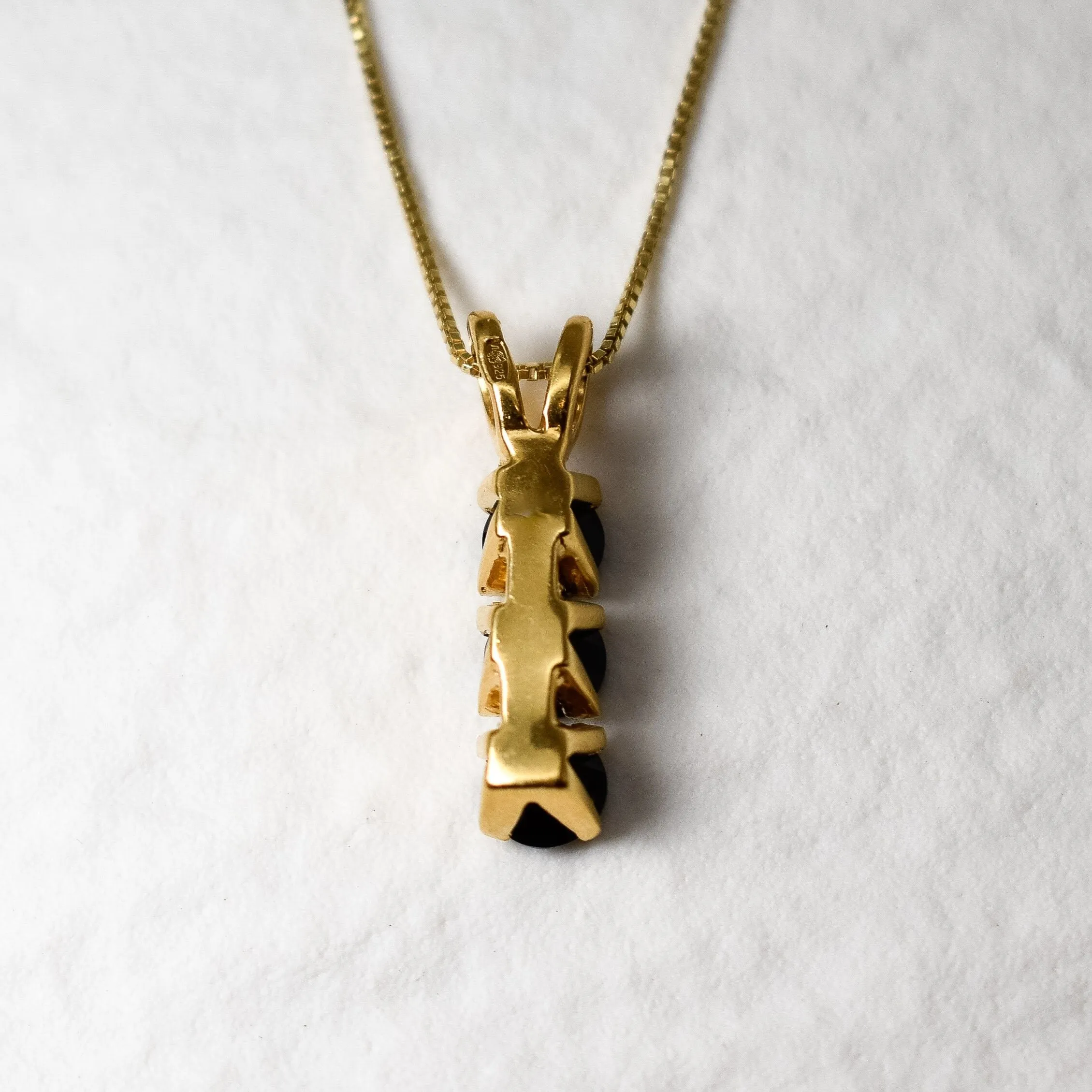 Trilogy Onyx Pendant - Gold Onyx Necklace - Black Vertical Necklace