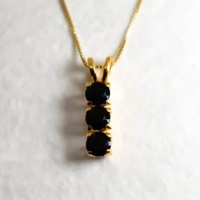 Trilogy Onyx Pendant - Gold Onyx Necklace - Black Vertical Necklace