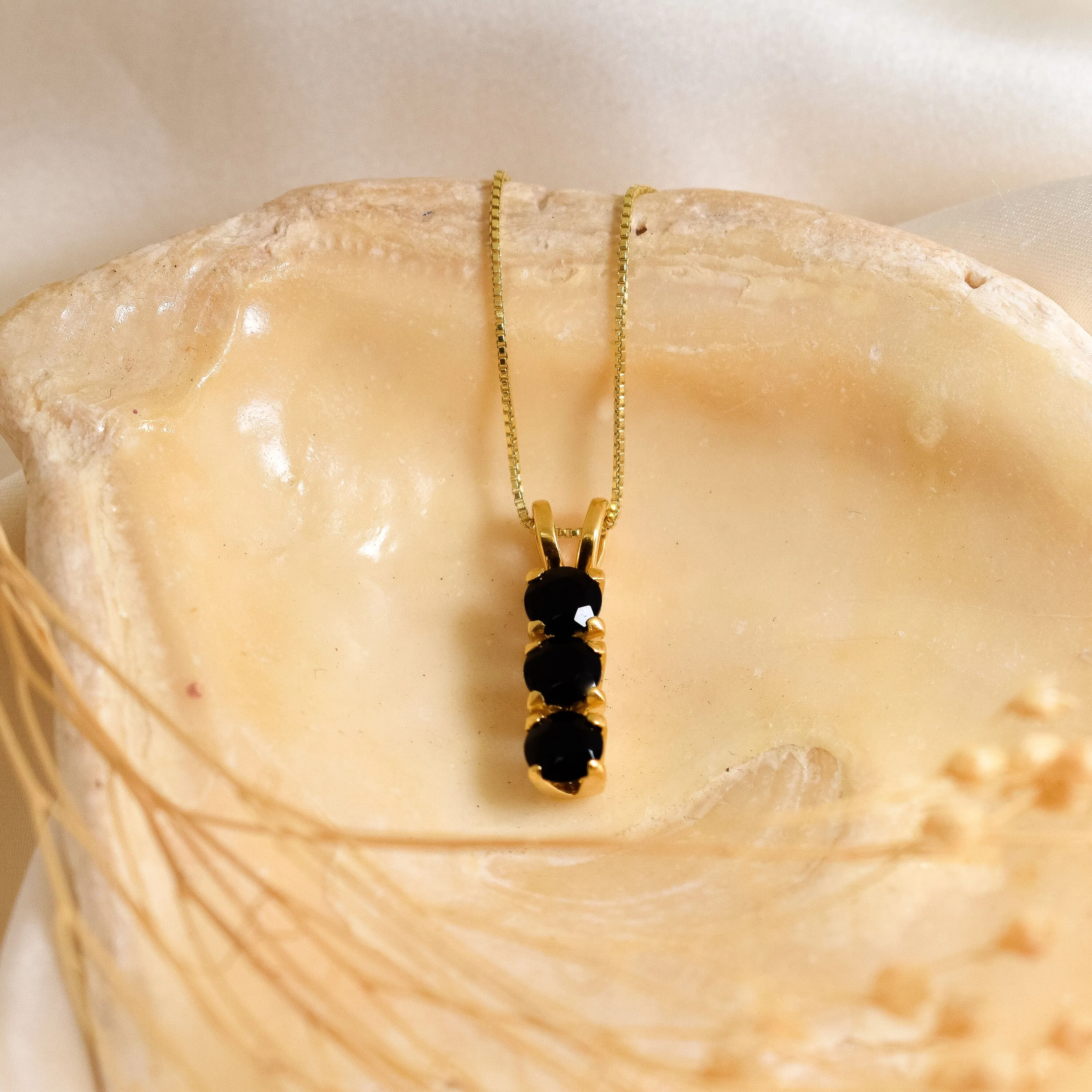 Trilogy Onyx Pendant - Gold Onyx Necklace - Black Vertical Necklace