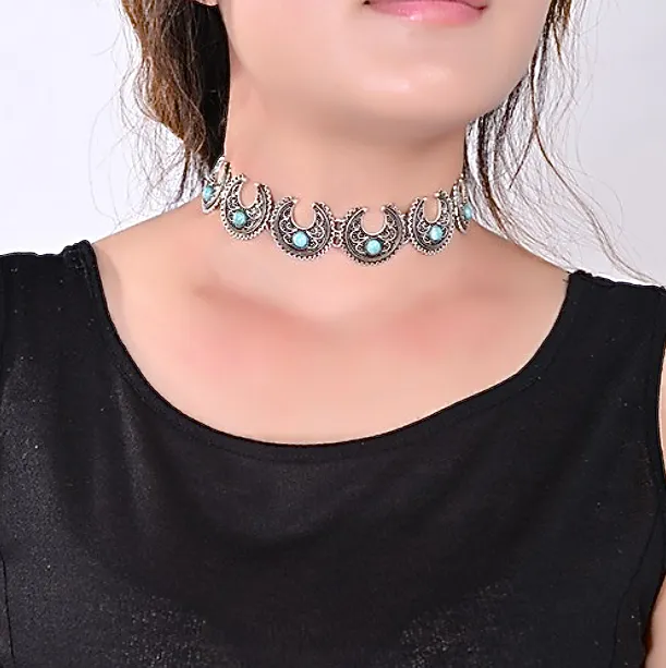 Turqouise Crescent Moon Choker