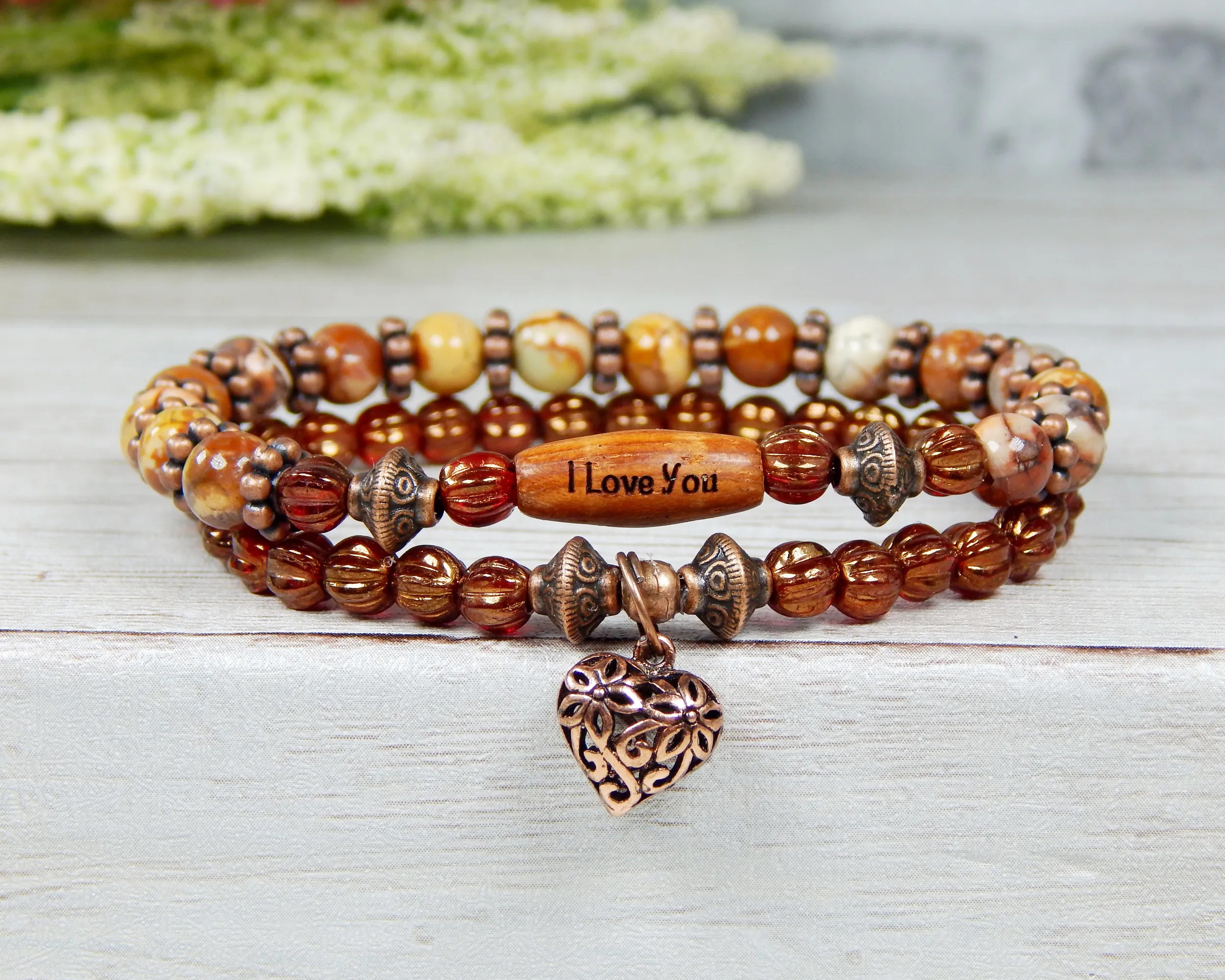 Valentines Bracelet Set - Beaded Inspirational Bracelets - Stacking Bracelets
