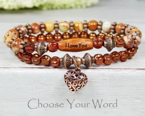 Valentines Bracelet Set - Beaded Inspirational Bracelets - Stacking Bracelets