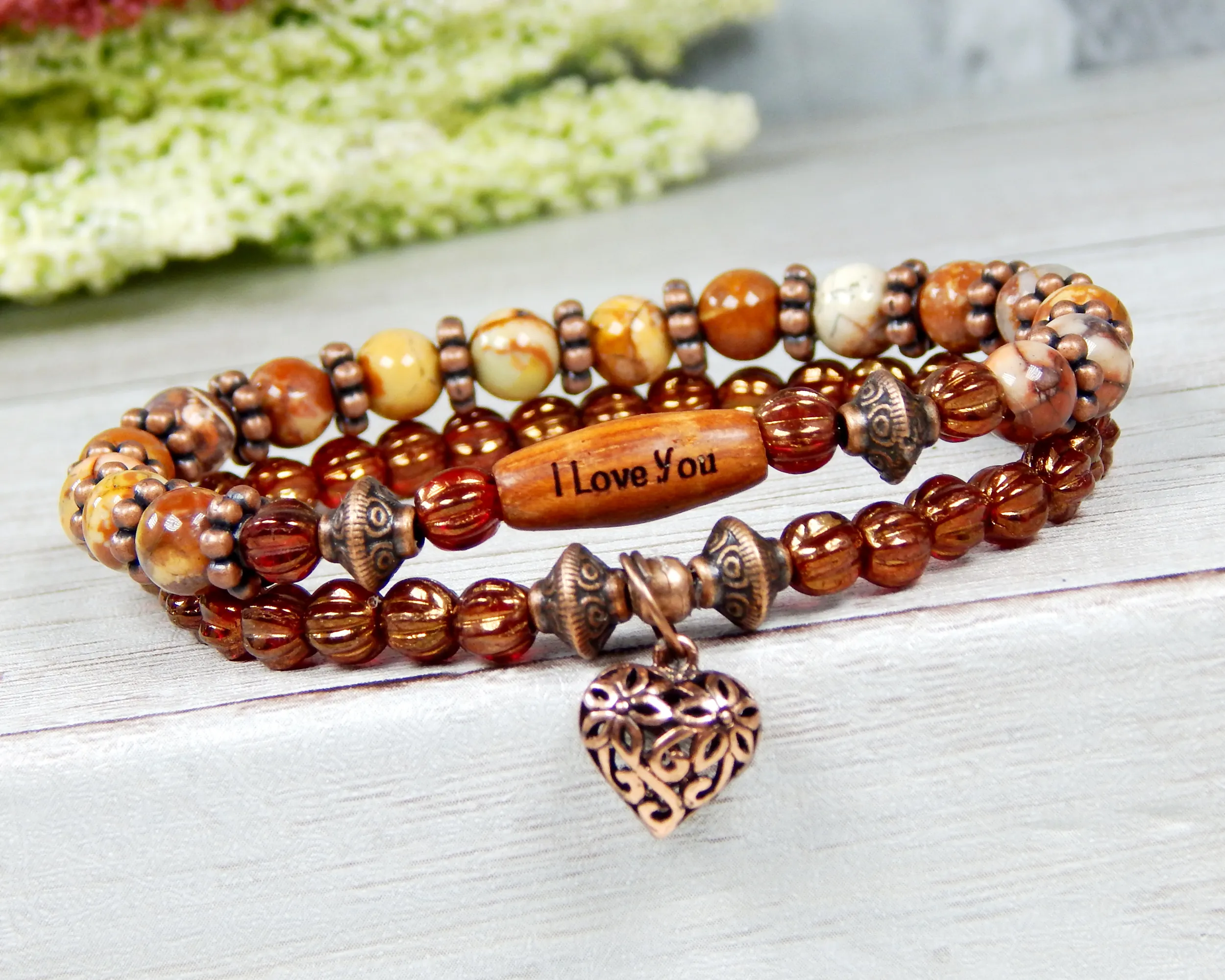 Valentines Bracelet Set - Beaded Inspirational Bracelets - Stacking Bracelets