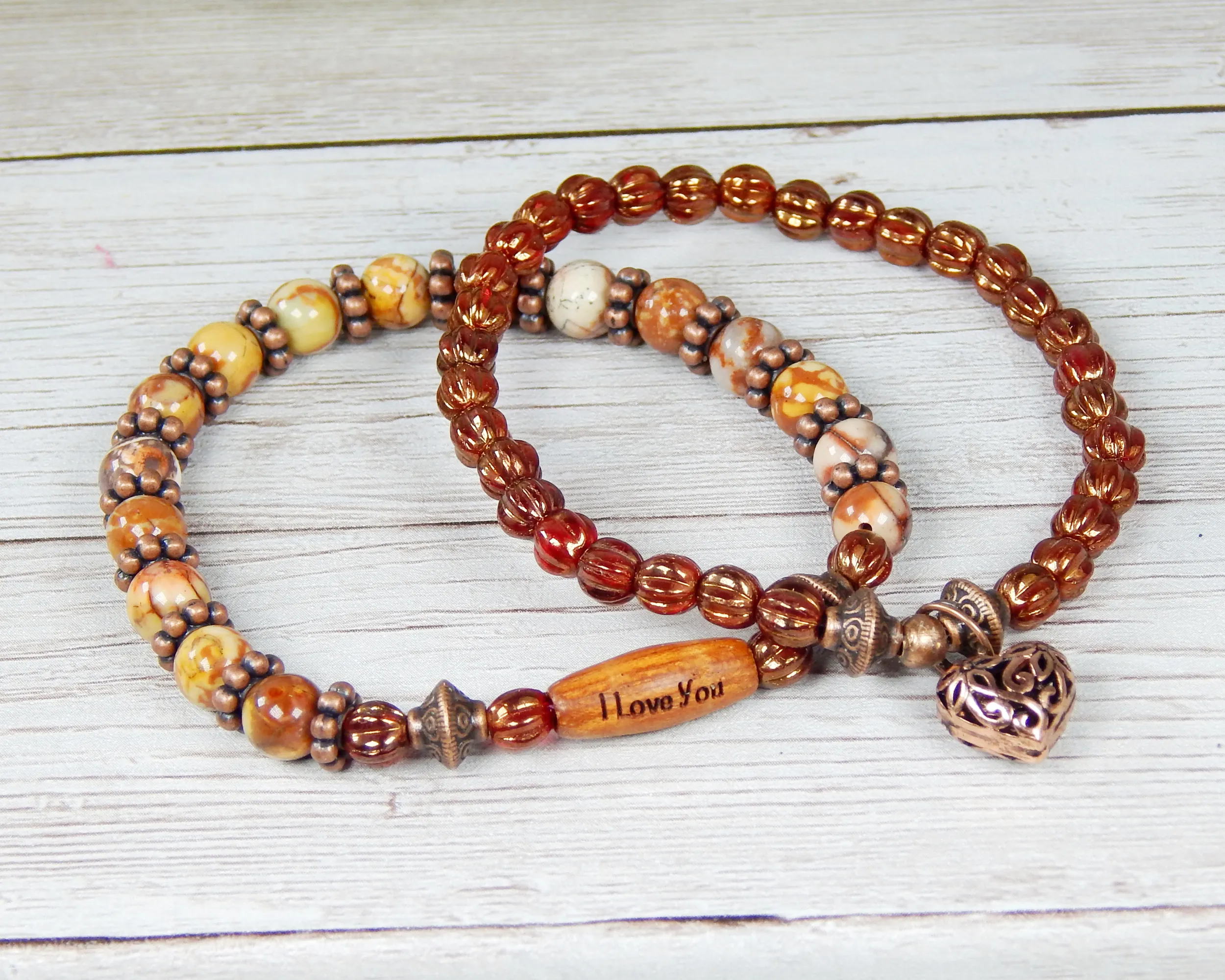 Valentines Bracelet Set - Beaded Inspirational Bracelets - Stacking Bracelets