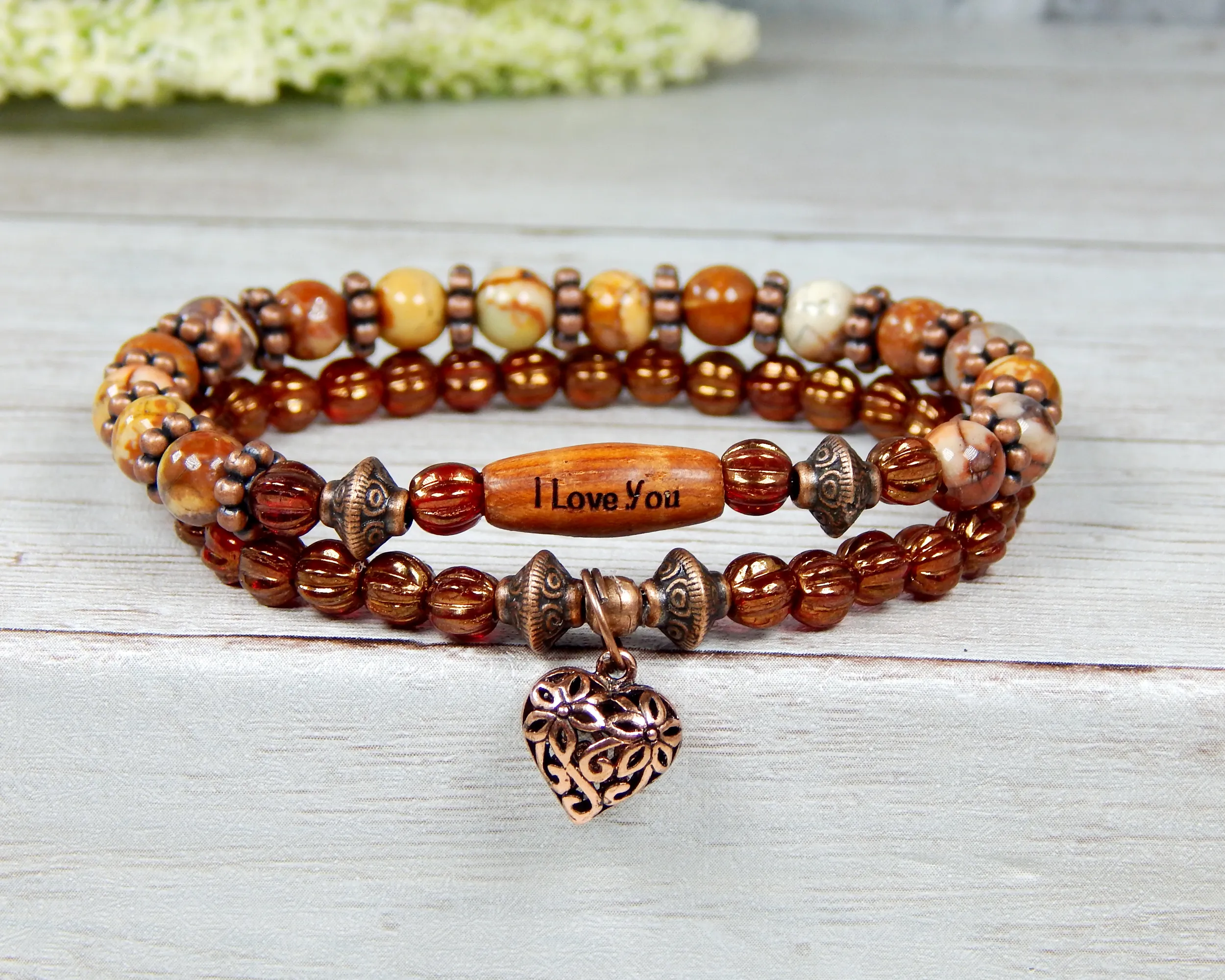 Valentines Bracelet Set - Beaded Inspirational Bracelets - Stacking Bracelets