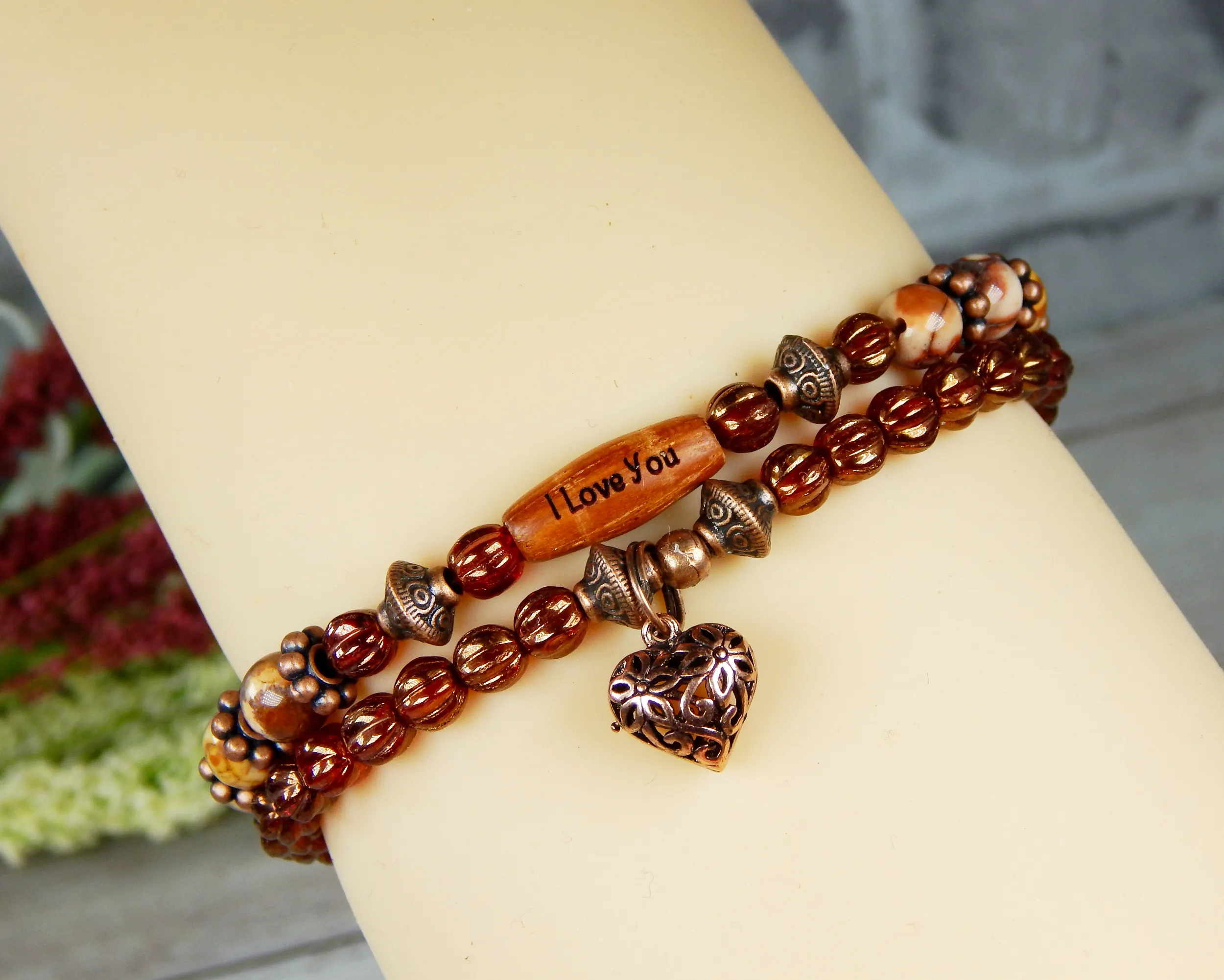 Valentines Bracelet Set - Beaded Inspirational Bracelets - Stacking Bracelets