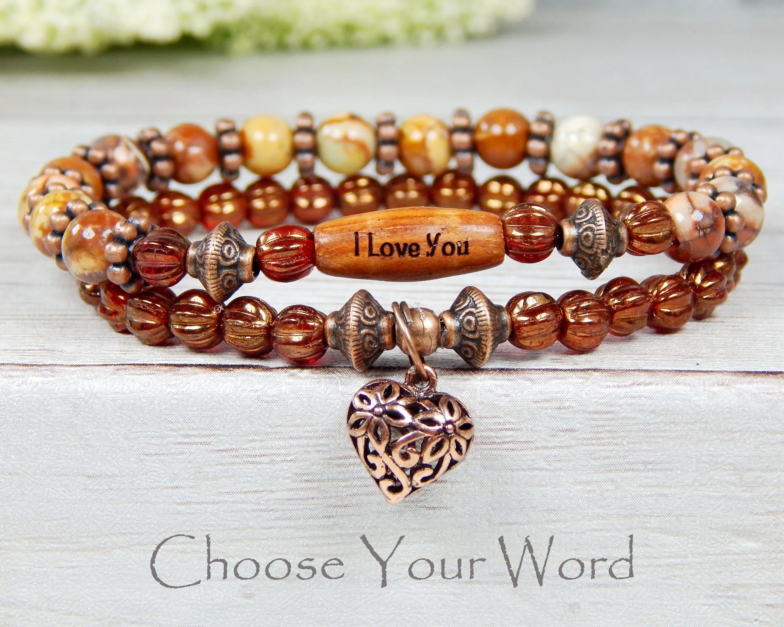 Valentines Bracelet Set - Beaded Inspirational Bracelets - Stacking Bracelets