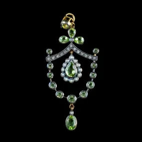 Victorian Style Peridot Pendant Diamond Pearl 18Ct Gold On Silver