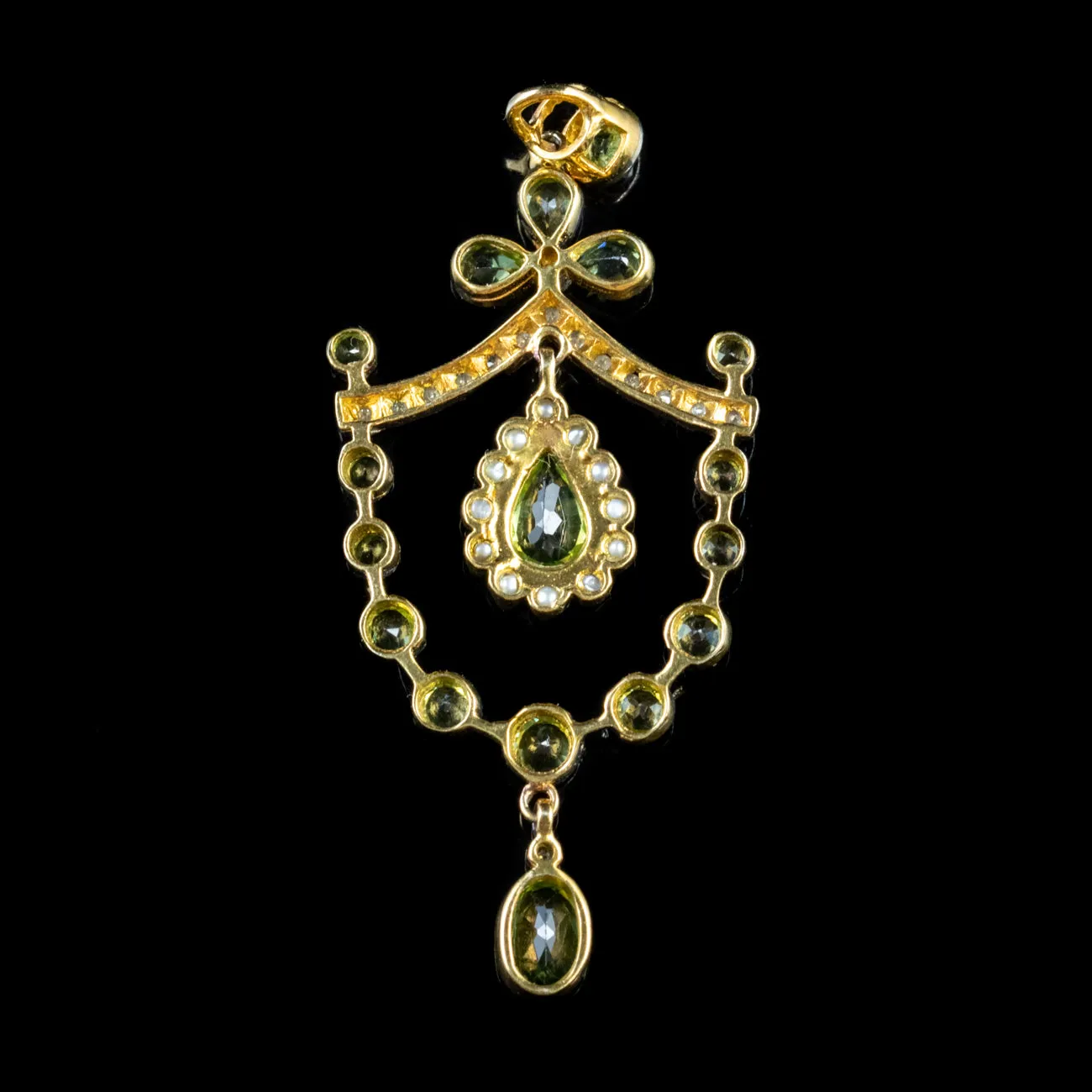 Victorian Style Peridot Pendant Diamond Pearl 18Ct Gold On Silver