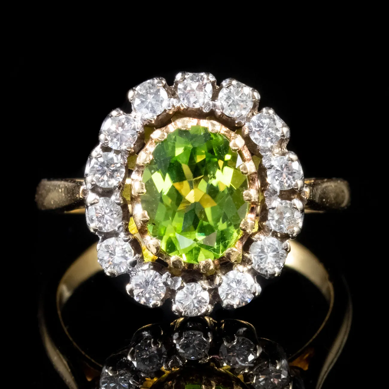 Vintage 2.50Ct Peridot 1.50Ct Diamond Cluster Ring Circa 1930