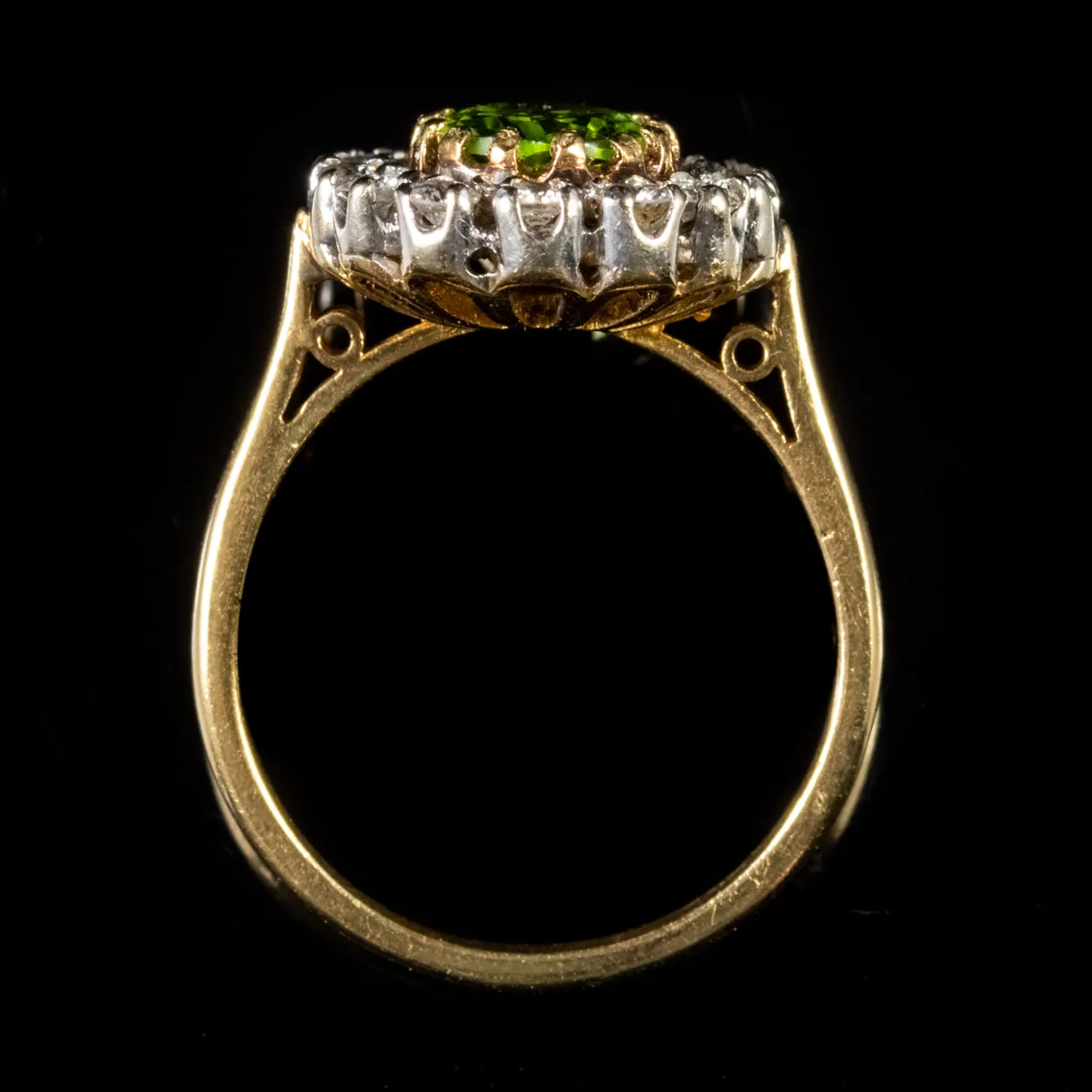 Vintage 2.50Ct Peridot 1.50Ct Diamond Cluster Ring Circa 1930