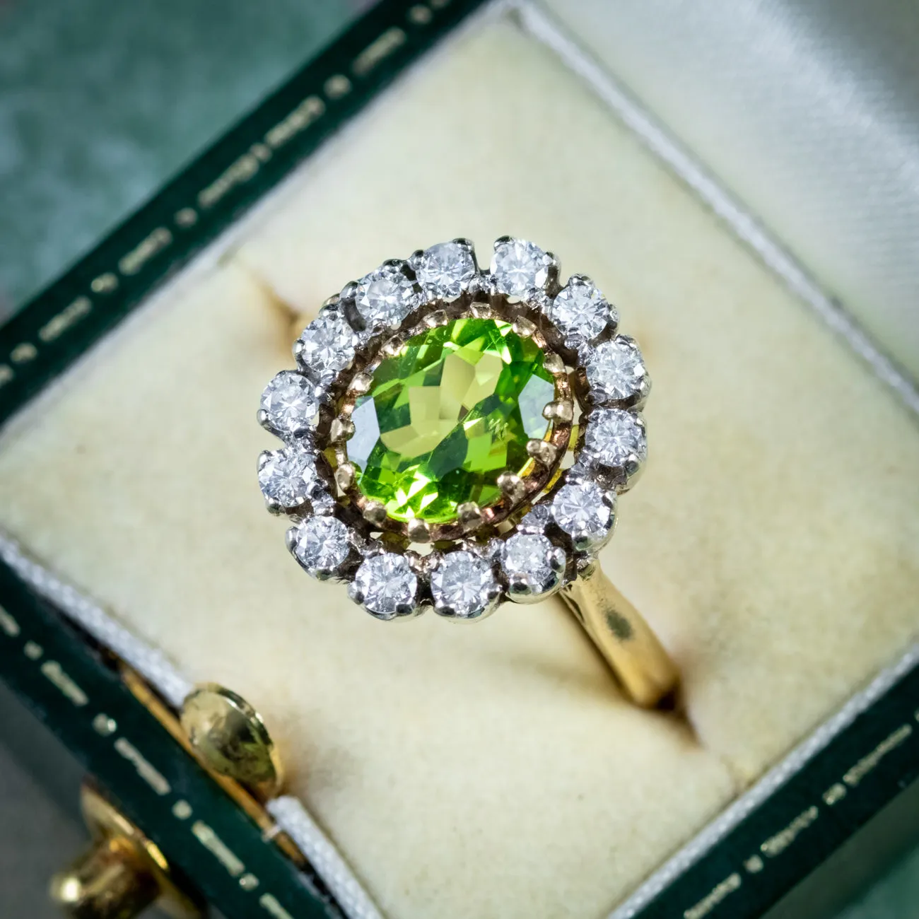 Vintage 2.50Ct Peridot 1.50Ct Diamond Cluster Ring Circa 1930