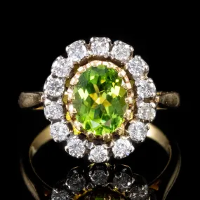 Vintage 2.50Ct Peridot 1.50Ct Diamond Cluster Ring Circa 1930