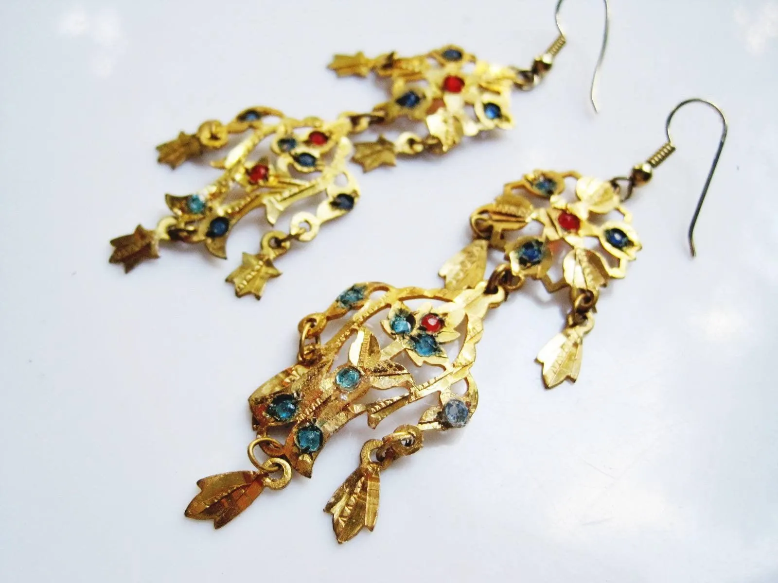 Vintage Brass and Paste Asian or Middle East Earrings