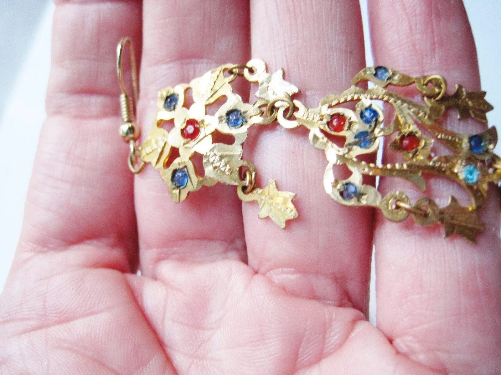 Vintage Brass and Paste Asian or Middle East Earrings