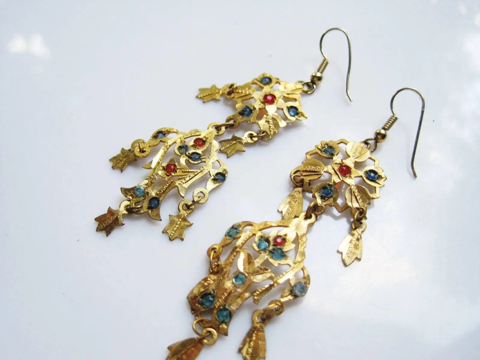 Vintage Brass and Paste Asian or Middle East Earrings