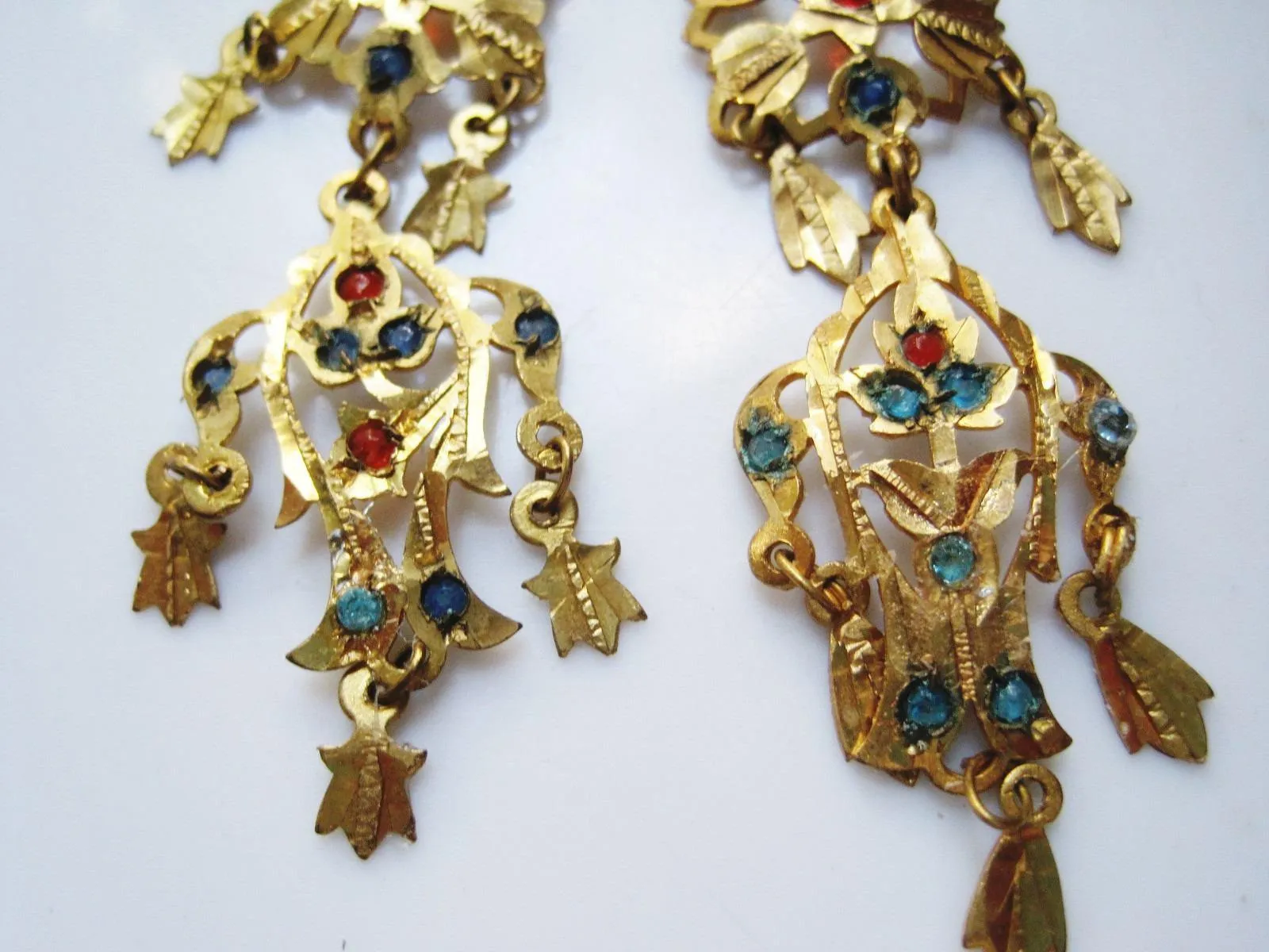 Vintage Brass and Paste Asian or Middle East Earrings