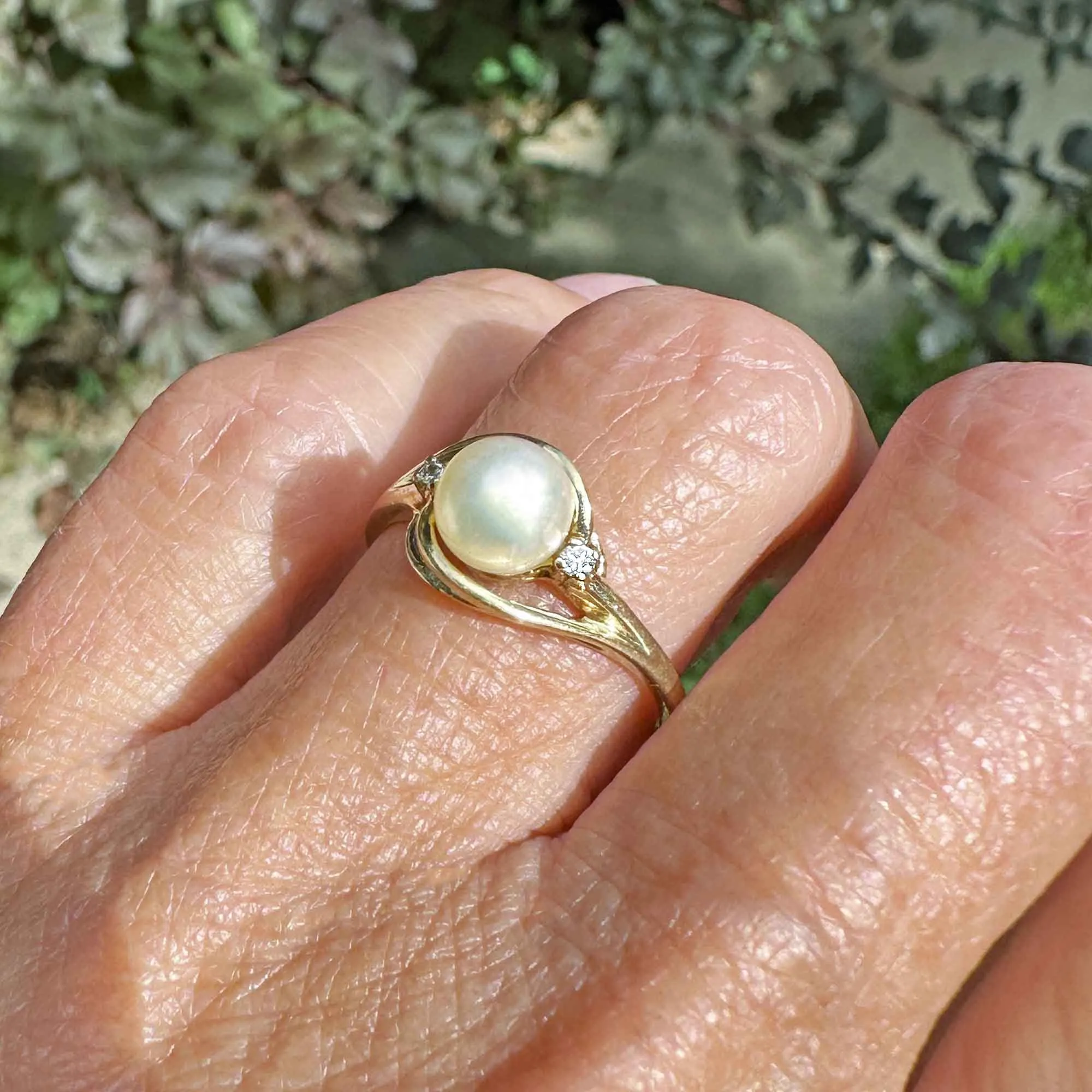 Vintage Diamond Accent Pearl Solitaire Ring