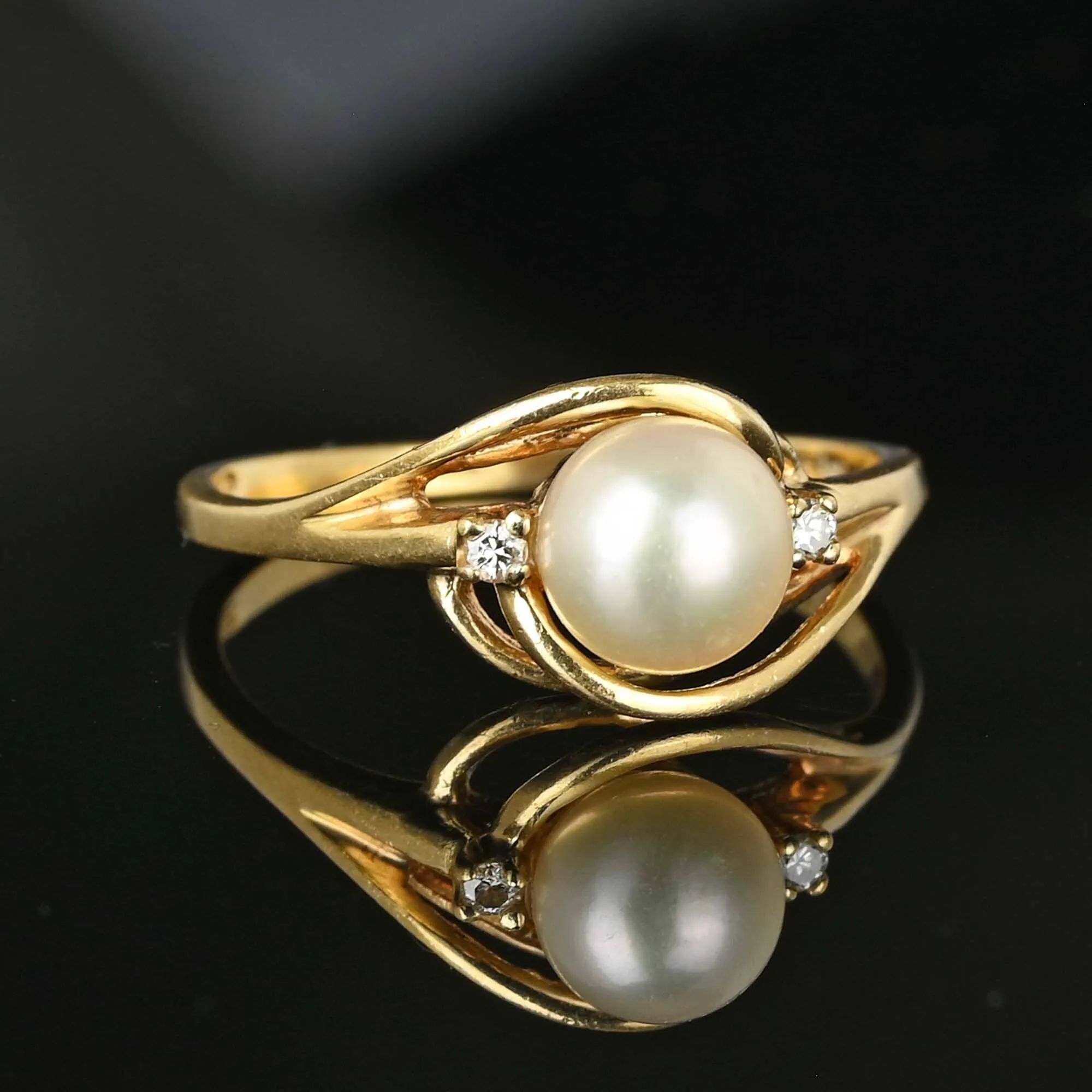 Vintage Diamond Accent Pearl Solitaire Ring