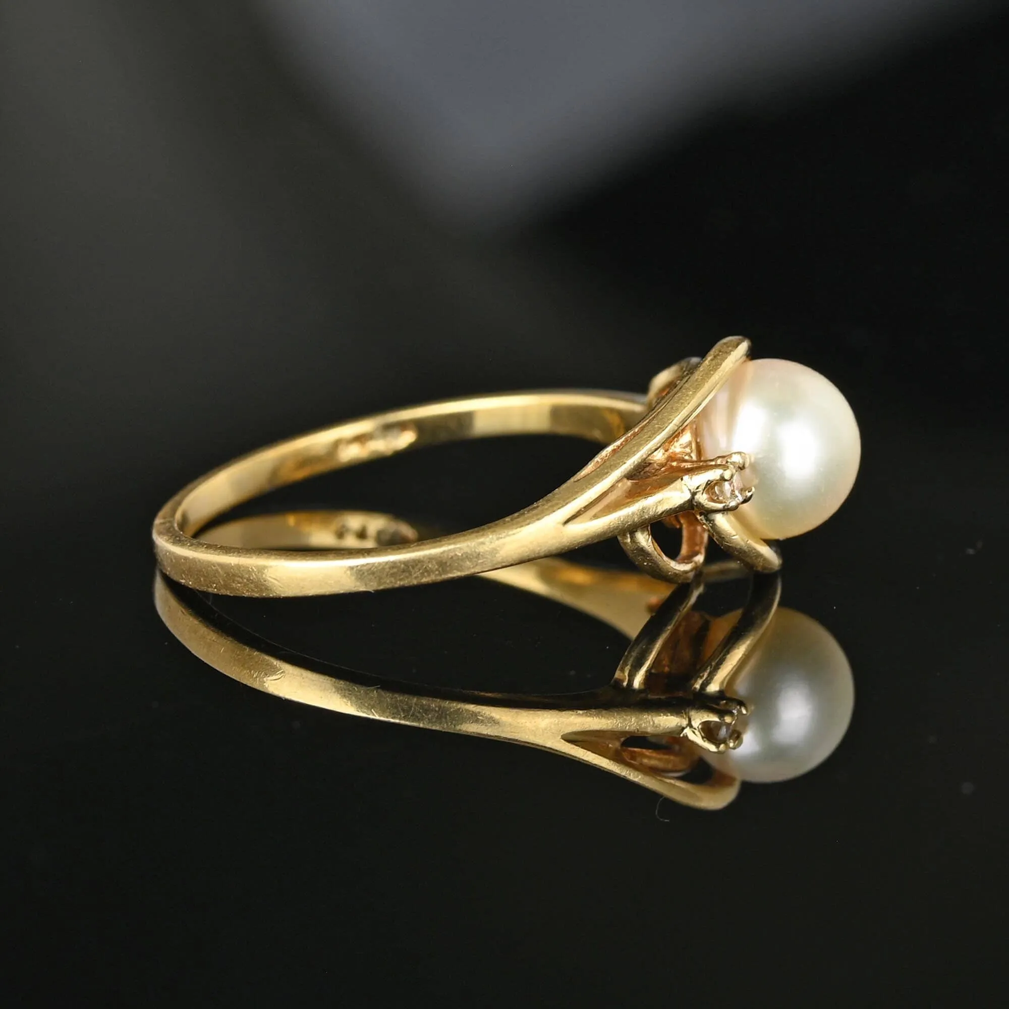 Vintage Diamond Accent Pearl Solitaire Ring