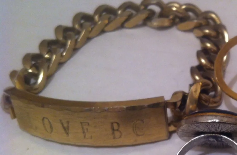 Vintage Gold Plated Bracelet, Love BC, Speidel, USA, Heavy Goldtone, Engraved with Love BC, Quality Bracelet