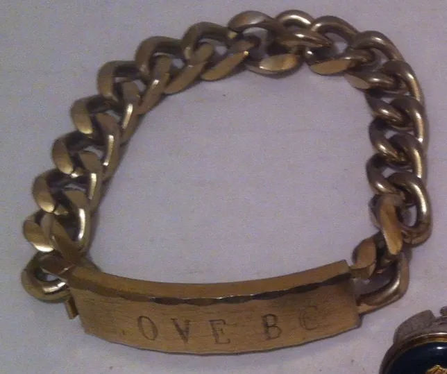 Vintage Gold Plated Bracelet, Love BC, Speidel, USA, Heavy Goldtone, Engraved with Love BC, Quality Bracelet