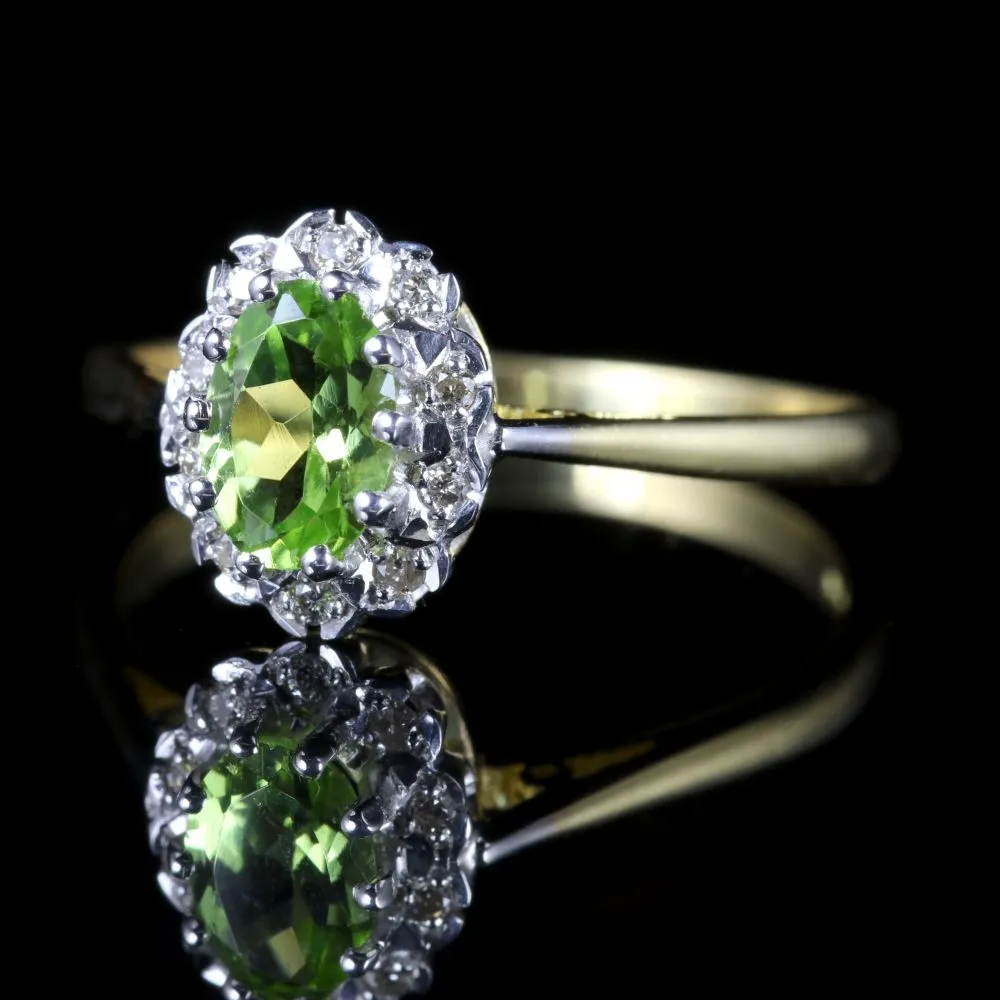 Vintage  Peridot Diamond 18Ct Ring Cluster Ring