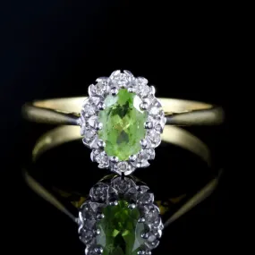 Vintage  Peridot Diamond 18Ct Ring Cluster Ring