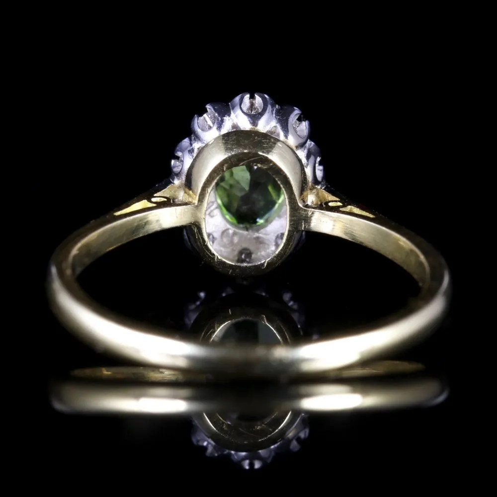 Vintage  Peridot Diamond 18Ct Ring Cluster Ring