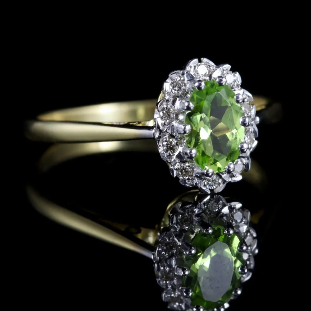 Vintage  Peridot Diamond 18Ct Ring Cluster Ring