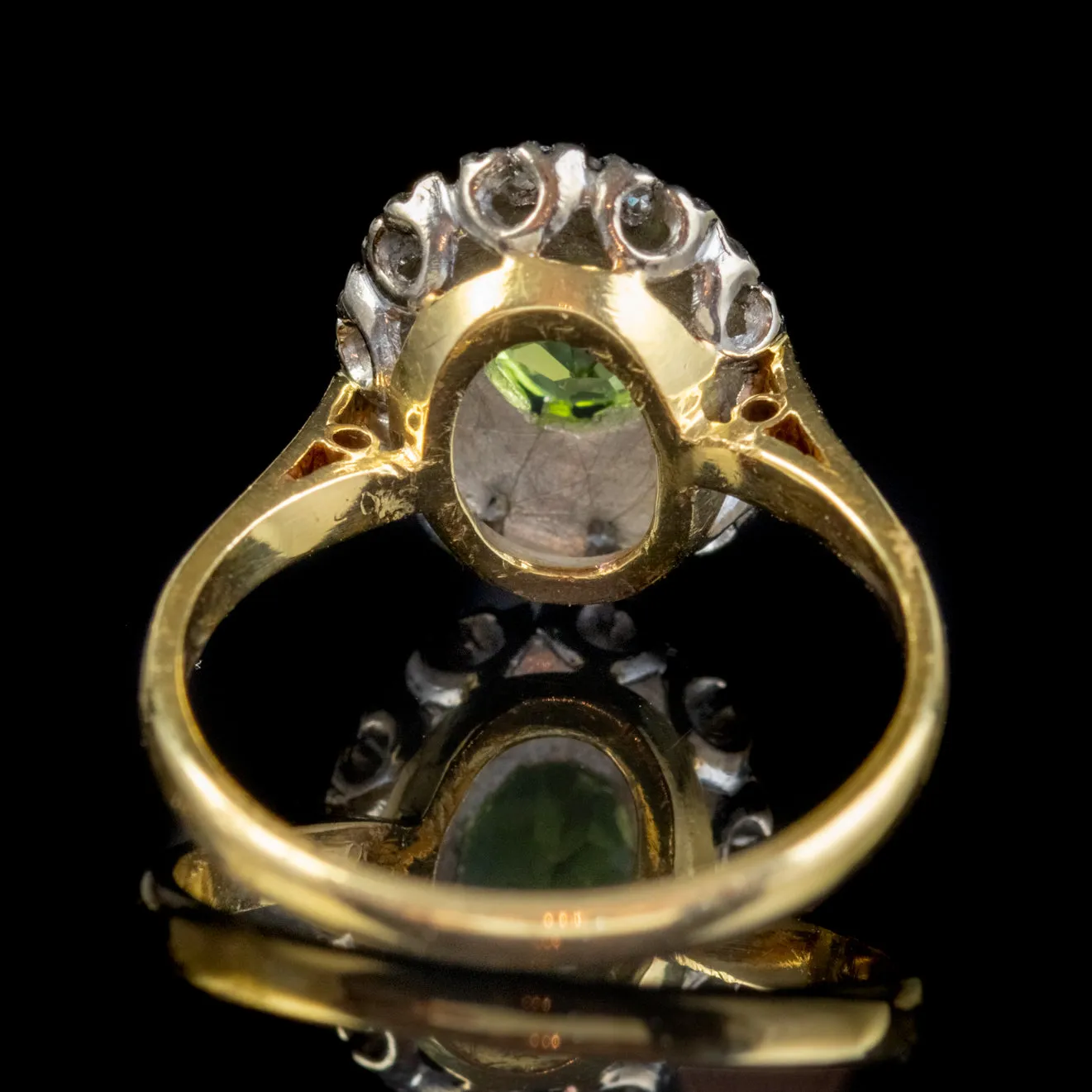 Vintage Peridot Diamond Cluster Ring 18Ct Gold 1.25Ct Peridot
