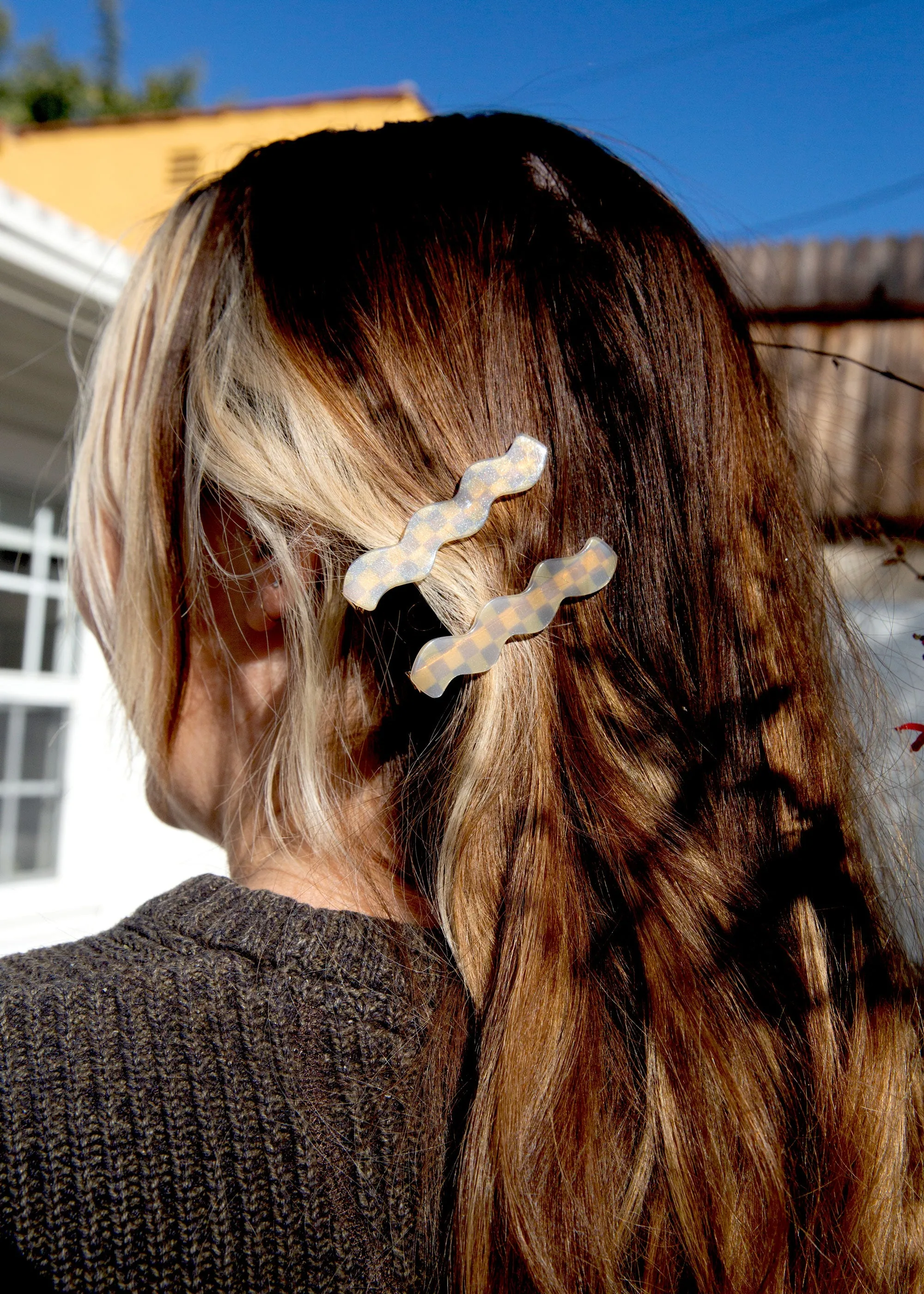 Wavy Barrette Set - Checkered