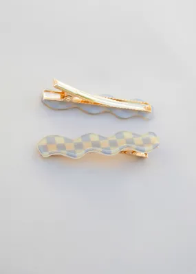 Wavy Barrette Set - Checkered