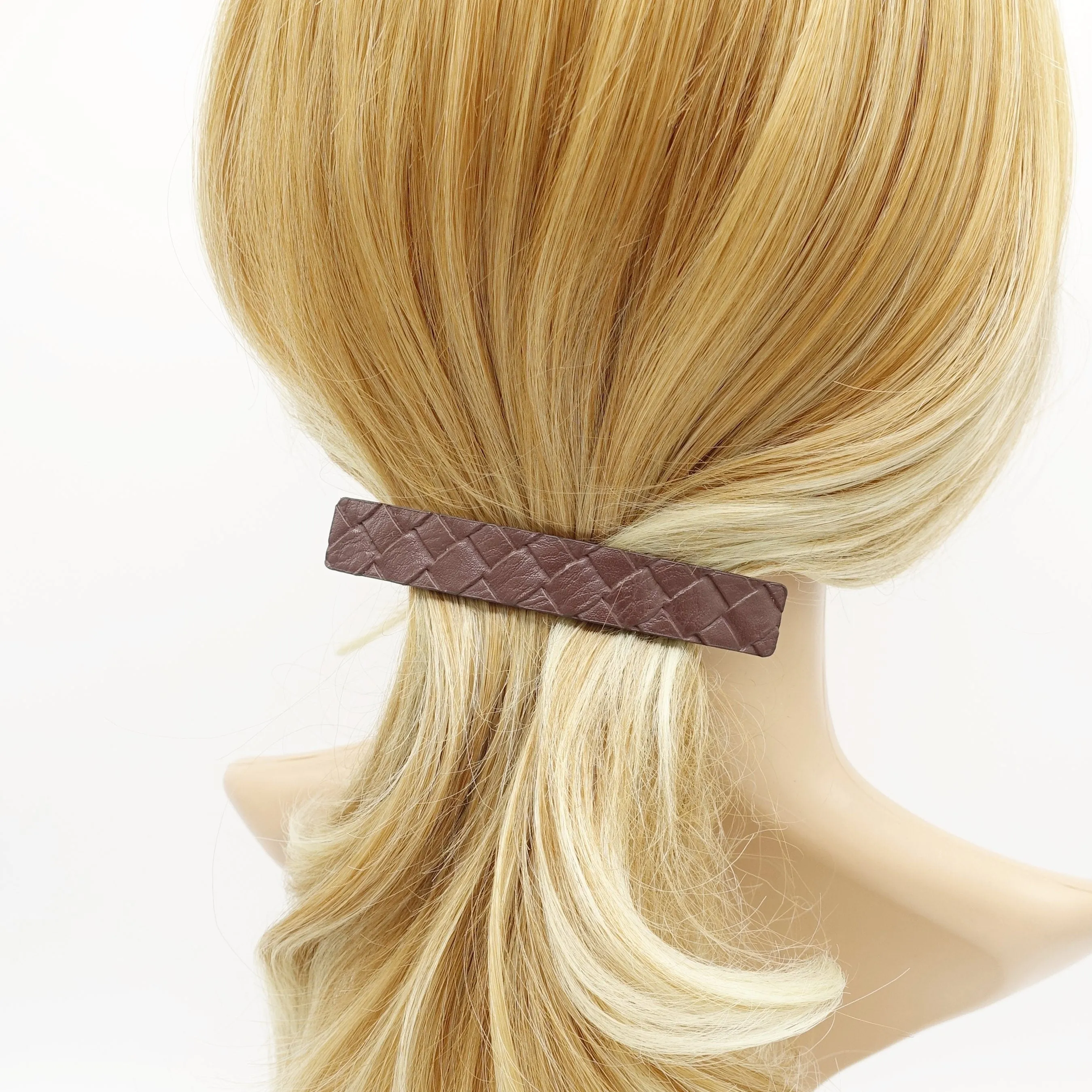 weaved leather hair barrette for women