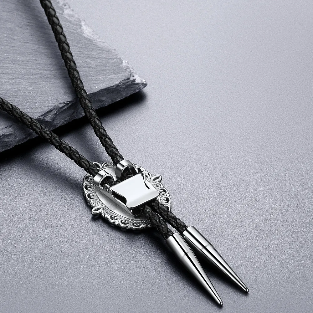 Western Black Onyx Bolo Tie Leather Neckties for Men