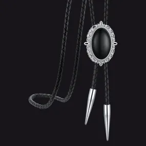 Western Black Onyx Bolo Tie Leather Neckties for Men
