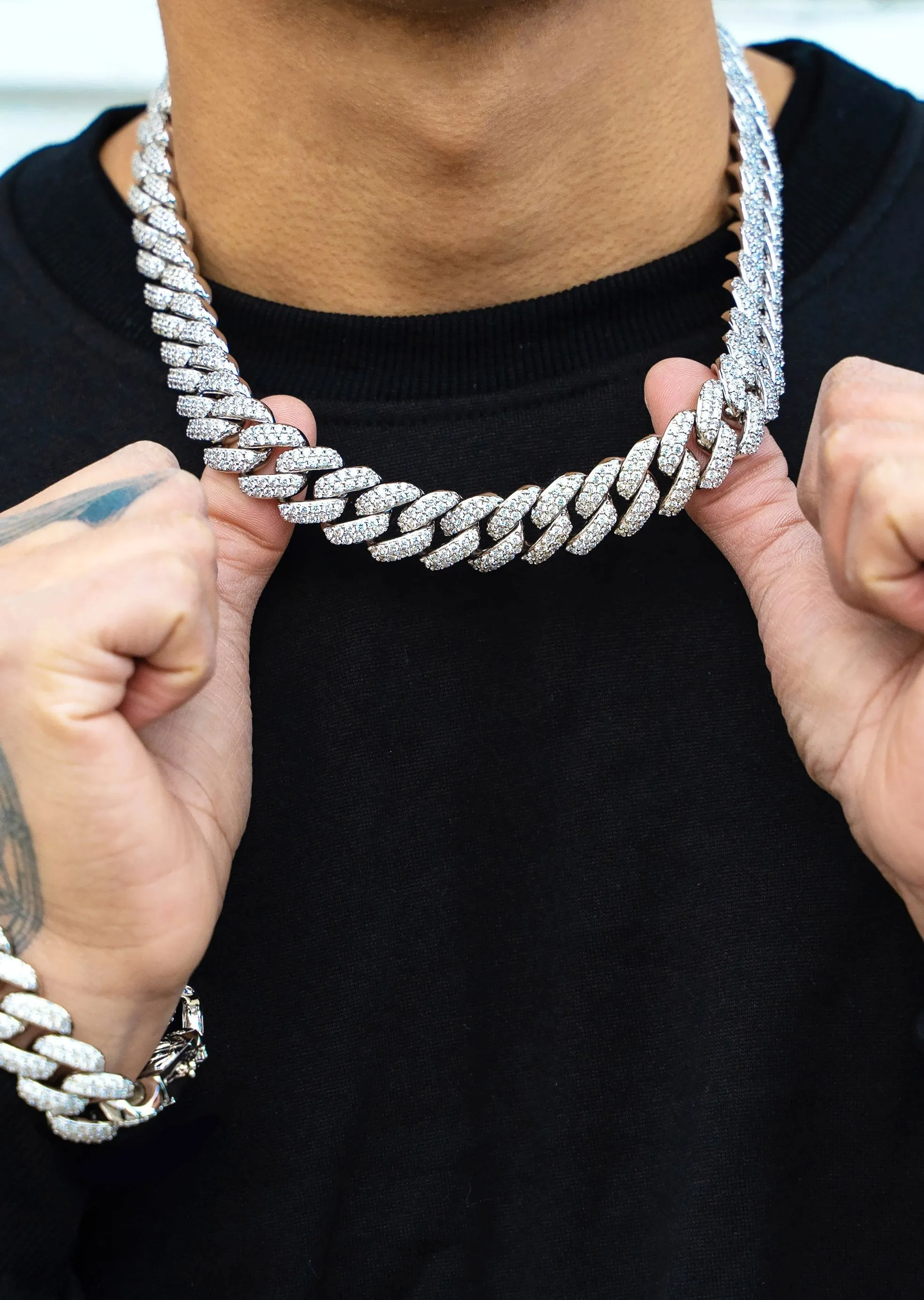 White Gold Plated Iced Out Miami Cuban Link Chain & Bracelet