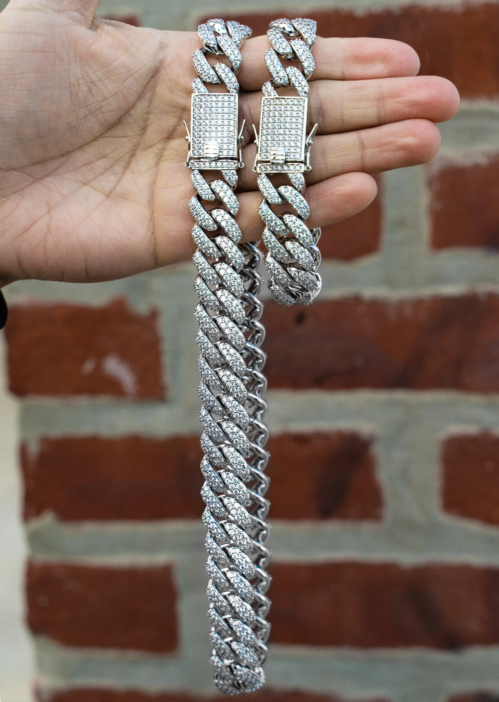 White Gold Plated Iced Out Miami Cuban Link Chain & Bracelet