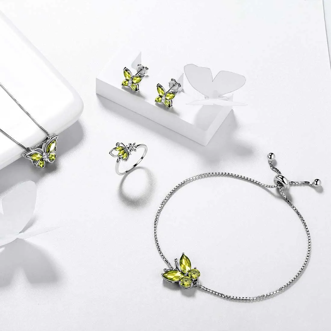 Women Stud Earrings Butterfly Birthstone August Peridot Girls Jewelry Birthday Gift