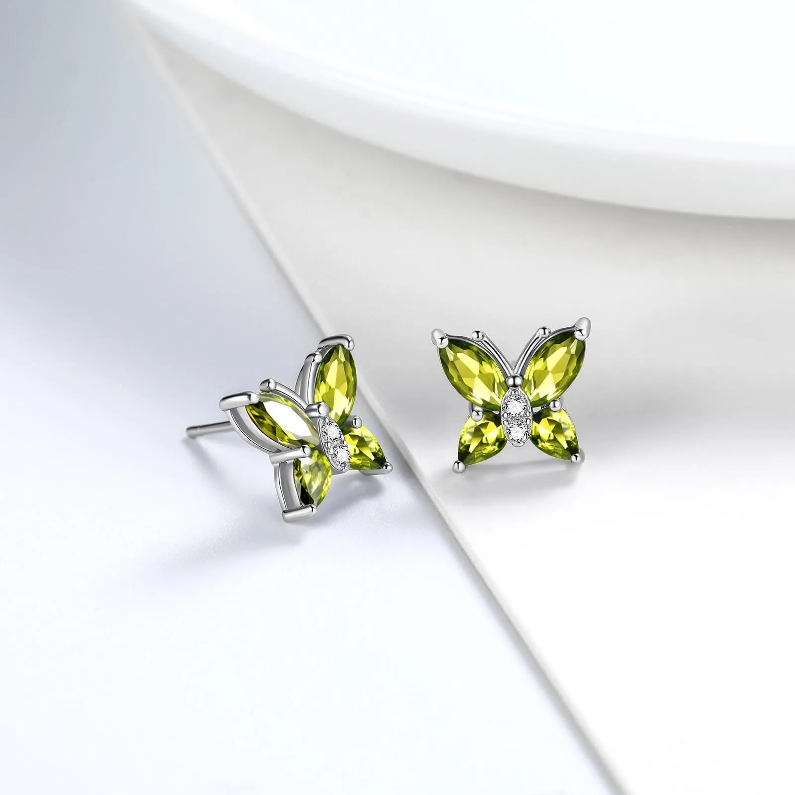 Women Stud Earrings Butterfly Birthstone August Peridot Girls Jewelry Birthday Gift